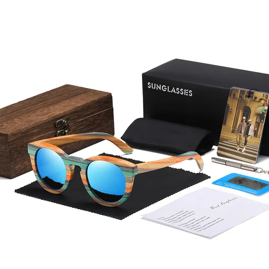 Fashion Summer Holiday Mirror Sun Glasses Retro UV Block Polarized Handmade Wooden Bamboo Women Sunglasses with Your Logo 