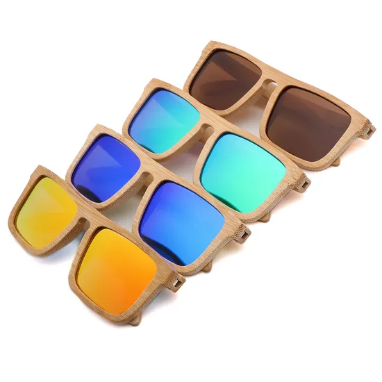 Polarized Bamboo and Wooden Rectangle Frame Mirror Sunglasses 