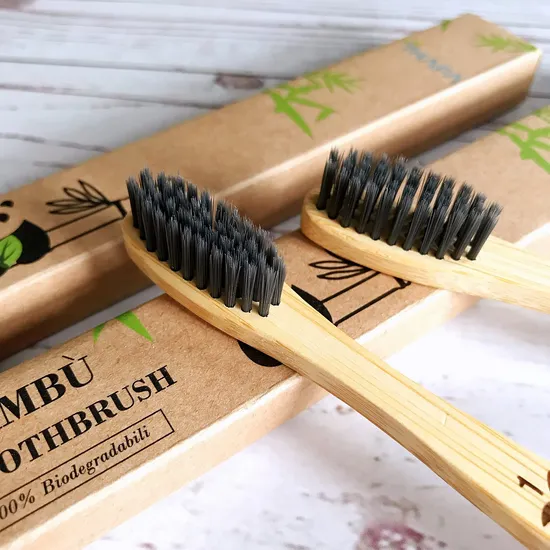 Bamboo Toothrbush with Laser Logo in Customized Kraft Paper Cardbox 