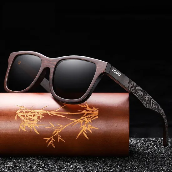 High Quality Trend Glass Black Customized Logo Color Fashion Sunglasses Wholesale for Men and Women Bamboo Wooden Sun Glasses 